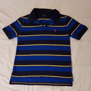 Polo by Ralph Lauren Kids Polo Shirt in Blue and Yellow Stripes. Size Medium